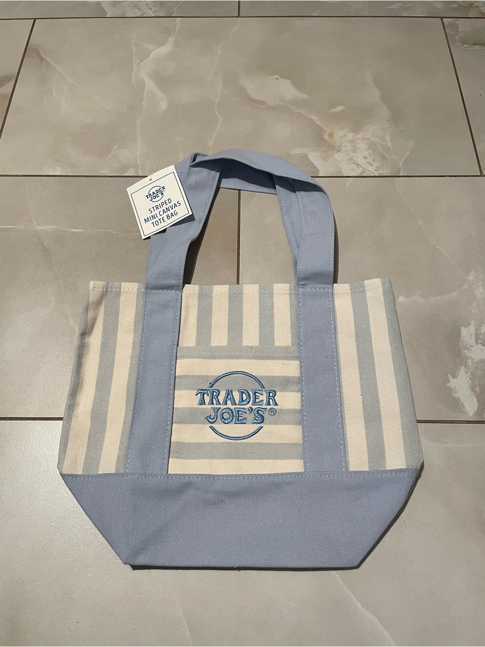 Trader Joe's Blue & Cream Striped Canvas Tote